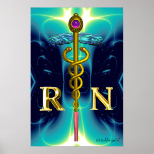 Gouden CADUCEUS GEREGISTREERD VERPLEEGKUNDIGE SYMB Poster