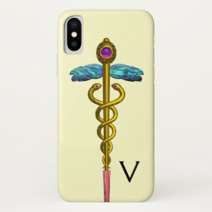 GOUDEN CADUCEUS MEDISCH SYMBOL MONOGRAM,Crème Case-Mate iPhone Case