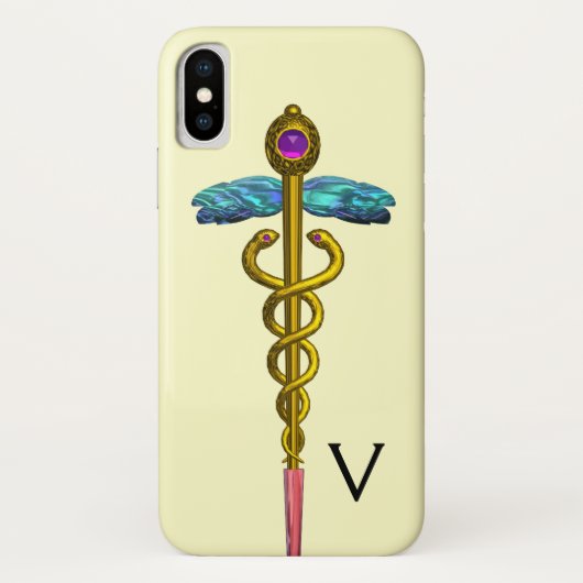 GOUDEN CADUCEUS MEDISCH SYMBOL MONOGRAM,Crème Case-Mate iPhone Case (Achterkant)