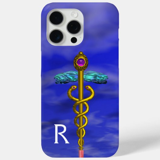 Gouden Caduceus Medisch Symbool Blauwe Lucht Monog Case-Mate iPhone Case (Achterkant)