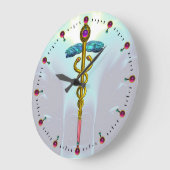GOUDEN CADUCEUS Medisch Symbool Licht Teal Aqua Bl Grote Klok (Hoek)