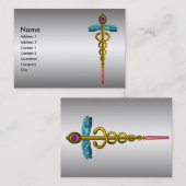 GOUDEN CADUCEUS, MEDISCH SYMBOOL Metaaleffect Visitekaartje (Voorkant / Achterkant)