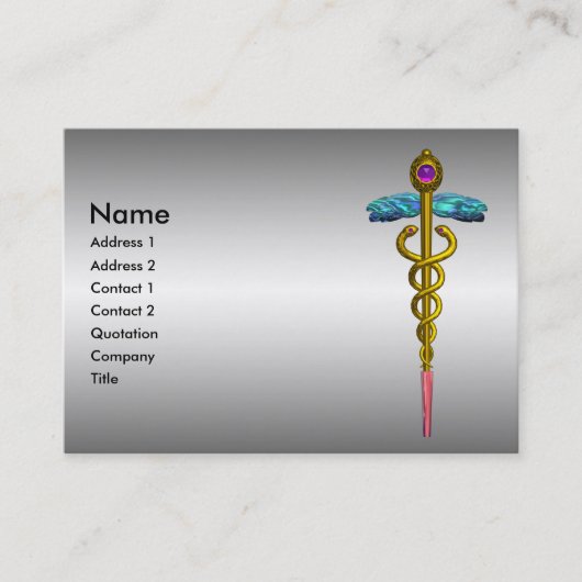 GOUDEN CADUCEUS, MEDISCH SYMBOOL Metaaleffect Visitekaartje (Voorkant)