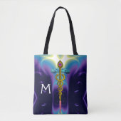 GOUDEN CADUCEUS MEDISCH SYMBOOL MONOGRAM, Paarse B Tote Bag (Voorkant)