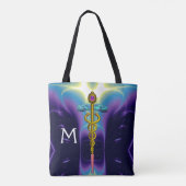 GOUDEN CADUCEUS MEDISCH SYMBOOL MONOGRAM, Paarse B Tote Bag (Achterkant)