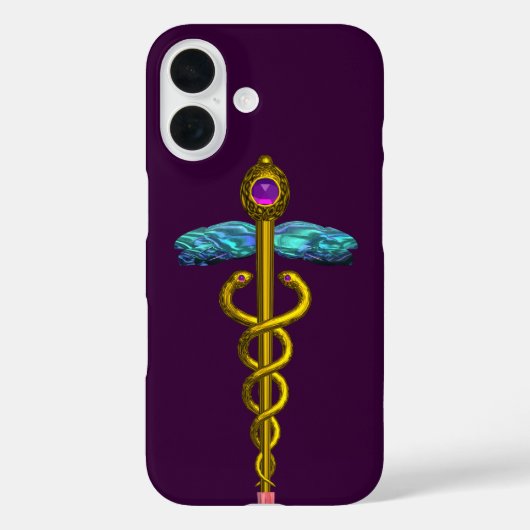Gouden Caduceus Medisch Symbool ,Paars Case-Mate iPhone Case (Achterkant)