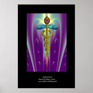 Gouden CADUCEUS Medisch Symbool Paars Groen Zwart Poster