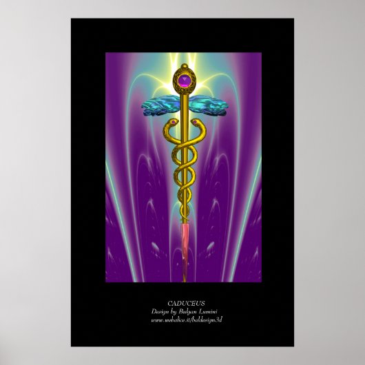 Gouden Caduceus Medisch Symbool Paars Groen Zwart Poster (Voorkant)
