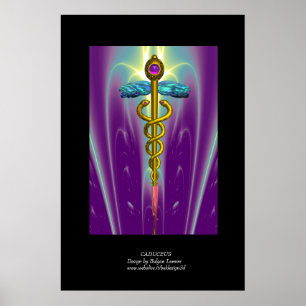 Gouden CADUCEUS Medisch Symbool Paars Groen Zwart Poster