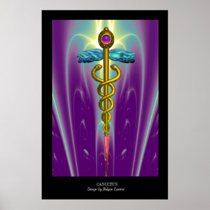 Gouden CADUCEUS Medisch Symbool Paars Groen Zwart Poster