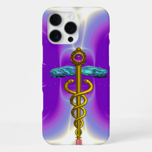 Gouden Caduceus Medisch Symbool, Paars Violet iPhone 16 Pro Max Hoesje