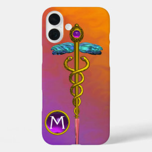 Gouden Caduceus Medisch Symbool Paarse Edelsteen M iPhone 16 Plus Hoesje