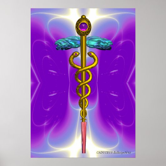 Gouden CADUCEUS Medisch Symbool Ultra Violet Paars Poster (Voorkant)