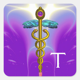 GOUDEN CADUCEUS MONOGRAM ,Paars Blauw Vierkante Sticker