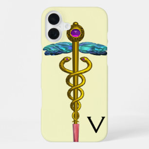 GOUDEN CADUCEUS MONOGRAM, Wit iPhone 16 Plus Hoesje