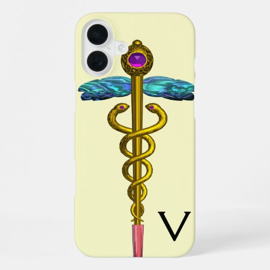 GOUDEN CADUCEUS MONOGRAM, Wit iPhone Hoesje (Achterkant)