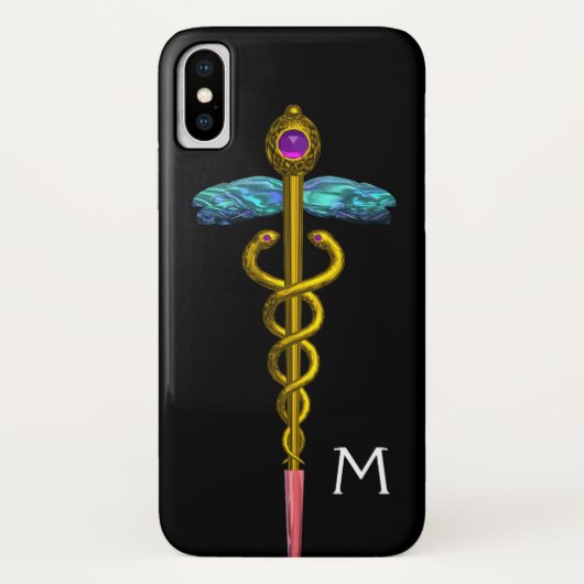 Gouden Caduceus Monogram ,Zwart Case-Mate iPhone Case (Achterkant)