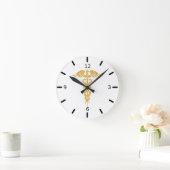 Gouden Caduceus op witte ronde klok (Huis)