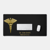 Gouden Caduceus op Zwarte Medische Classy Bureaumat (Keyboard & Muis)