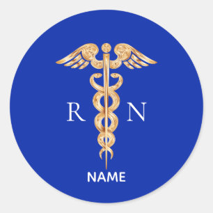 Gouden Caduceus Symbool & Geregistreerde Verpleegs Ronde Sticker