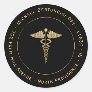 Gouden Caduceus-symbool Retouradreslabel Ronde Sticker
