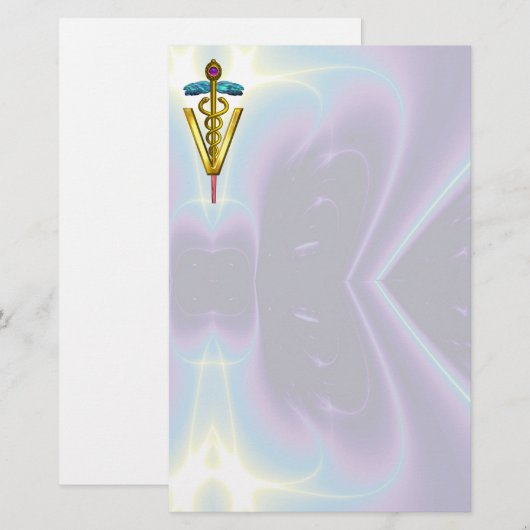 GOUDEN CADUCEUS VETERINAIR SYMBOOL / BLAUWGROEN PA BRIEFPAPIER (Voorkant / Achterkant)