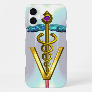 GOUDEN CADUCEUS VETERINAIR SYMBOOL Lichtblauw Teal iPhone 16 Plus Hoesje