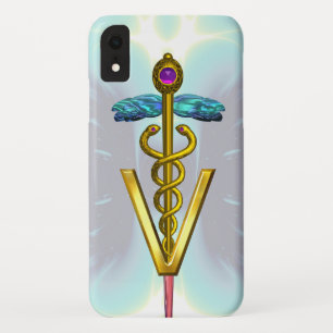 Gouden Caduceus Veterinair Symbool Lichtblauw Turq Case-Mate iPhone Case