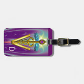 Gouden Caduceus Veterinair Symbool / Paars Groen Bagagelabel (Voorkant horizontaal)