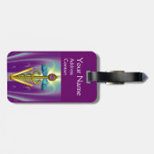 Gouden Caduceus Veterinair Symbool / Paars Groen Bagagelabel (Achterkant horizontaal)