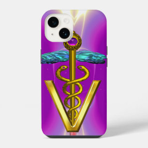 GOUDEN CADUCEUS VETERINAIR SYMBOOL / Roze Fuchsia iPhone 14 Hoesje