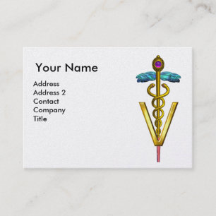 GOUDEN CADUCEUS VETERINAIR SYMBOOL / Wit Paars Visitekaartje