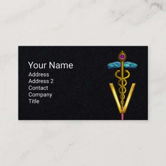 GOUDEN CADUCEUS VETERINAIR SYMBOOL Zwart Papier Visitekaartje (Voorkant)