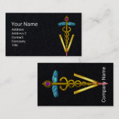 GOUDEN CADUCEUS VETERINAIR SYMBOOL Zwart Papier Visitekaartje (Voorkant / Achterkant)