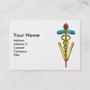 Gouden Caduceus Veterinaire Symbool Paarse Parel Visitekaartje