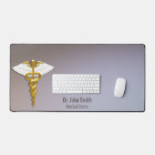 Gouden Caduceus Witte Vleugels Medische Elegant Bureaumat (Keyboard & Muis)