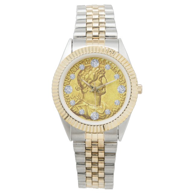Gouden Caesar Oudheden Munt Diamant Dial Horloge (Voorkant)