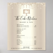 Gouden Cake Bakkerij Chef Glitter Drip Menu Prijsl Poster (Voorkant)