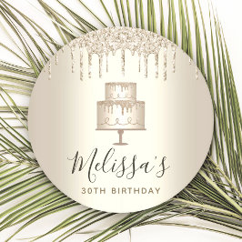 Gouden cake glitters druppels elegante meisjesacht ronde kartonnen onderzetter