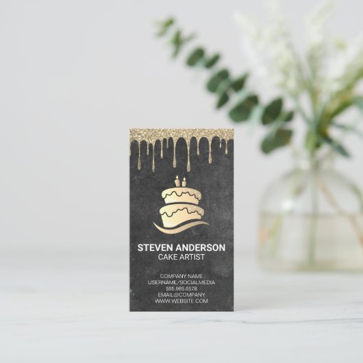 Gouden cake-logo | Gouden glans-ijsdruppel Visitekaartje (Staand voorkant)