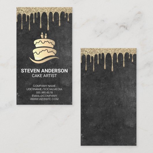Gouden cake-logo | Gouden glans-ijsdruppel Visitekaartje (Voorkant / Achterkant)