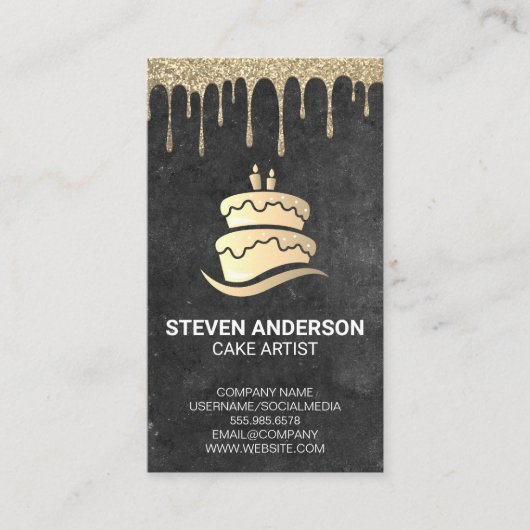 Gouden cake-logo | Gouden glans-ijsdruppel Visitekaartje (Voorkant)