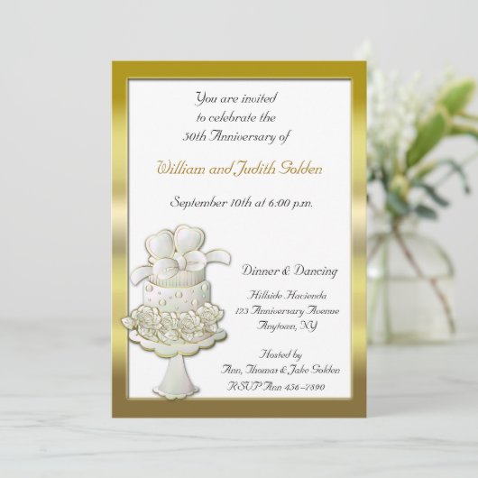 Gouden cake uitnodiging (Staand voorkant)