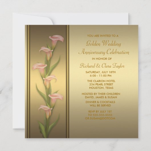 Gouden Calla Lelie 50e Gouden Verjaardag Kaart (Achterkant)