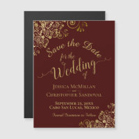 Gouden Calligraphy Auburn Bruine Save the Date Mag