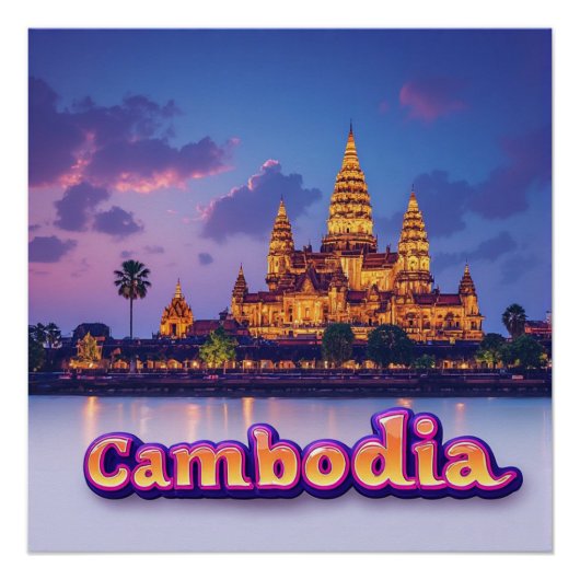 Gouden Cambodjaanse Tempel in de Schemering Perfect Poster (Voorkant)