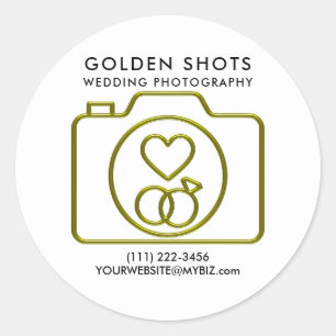 Gouden Camerahart & Trouwringen Fotografie Ronde Sticker