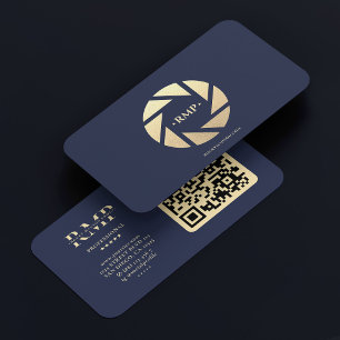 Gouden cameralens Donkerblauw Navy Fotograaf Visitekaartje