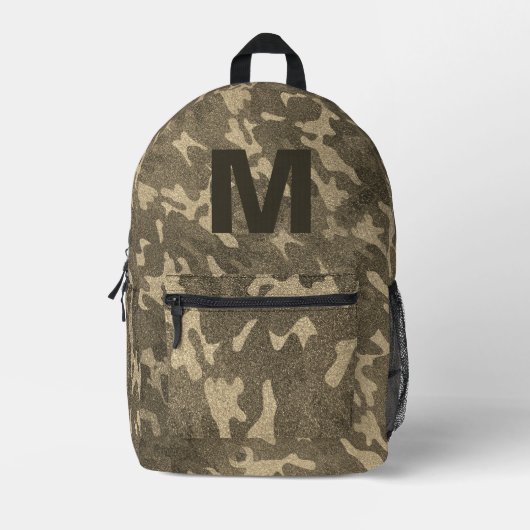 Gouden Camouflage Glitter Outdoor Bruin Monogram Bedrukte Rugzak (Voorkant)
