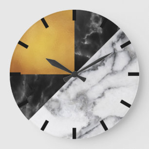 Gouden Carrara Marmer Grijs Geometrie Zwart Steen Grote Klok